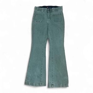 Indigo Poppy Women's Olive Green Flare Chino Trousers SZ 12